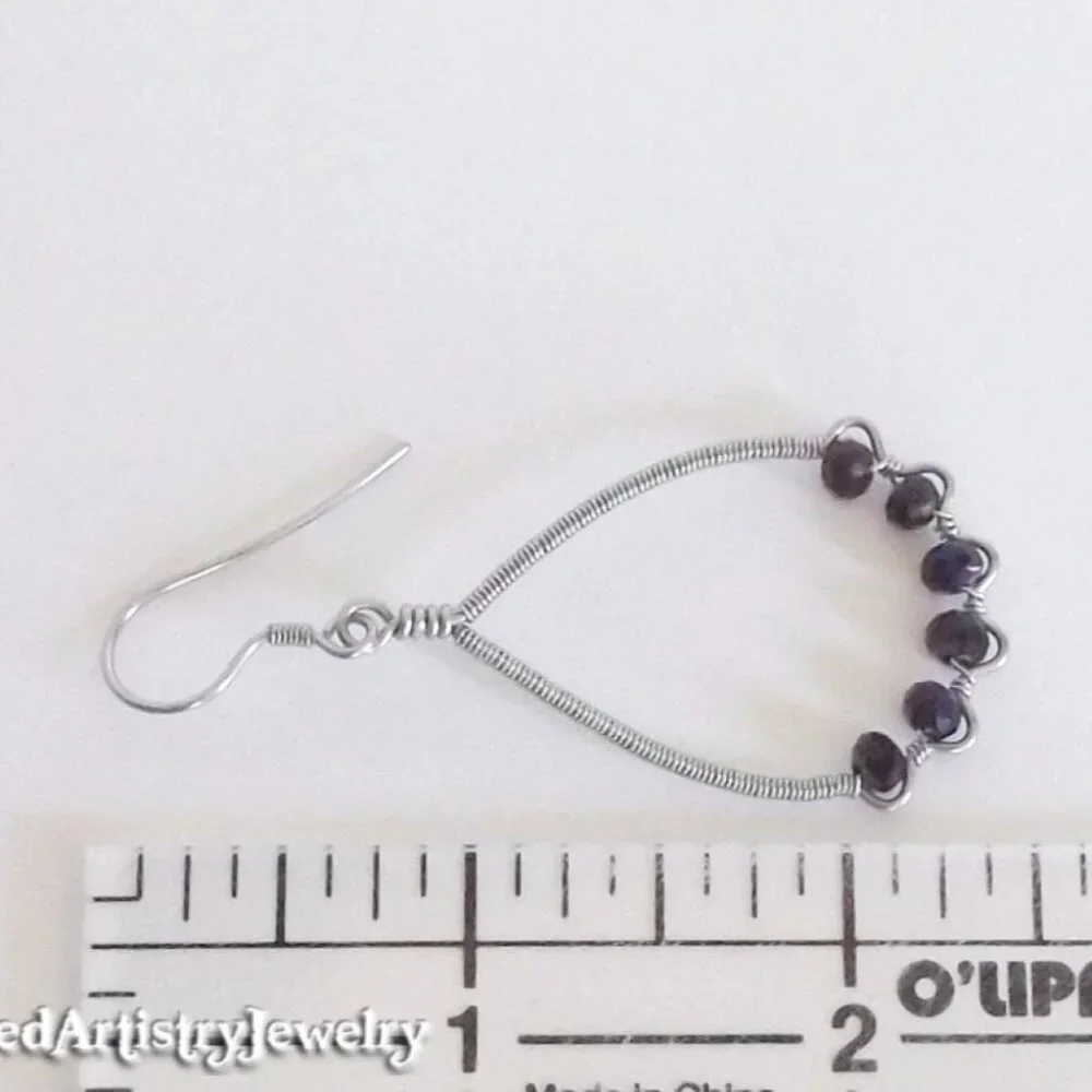 Metallic Purple Crystals Wire Wrapped ZigZag Teardrop Hoop Earrings - Picture 3 of 3
